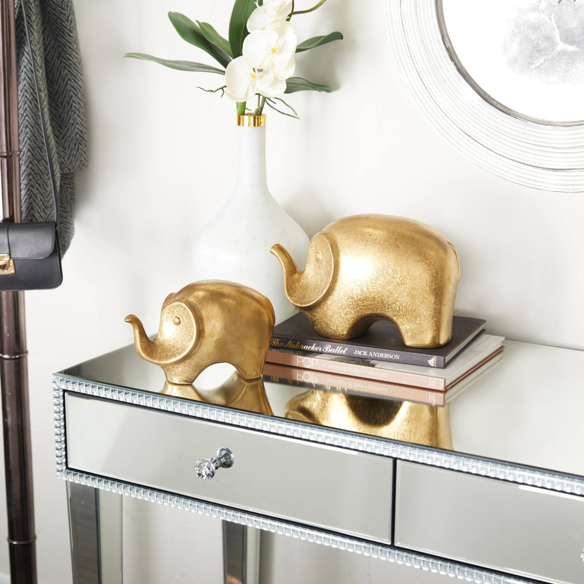 Set of 2 Gold Stoneware Glam Sculptures, 7" x 9" x 4"